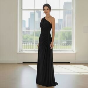 Lillie Rubin One Shoulder Gown 10 Vintage Black Maxi Dress Rhinestone Y2K NWT